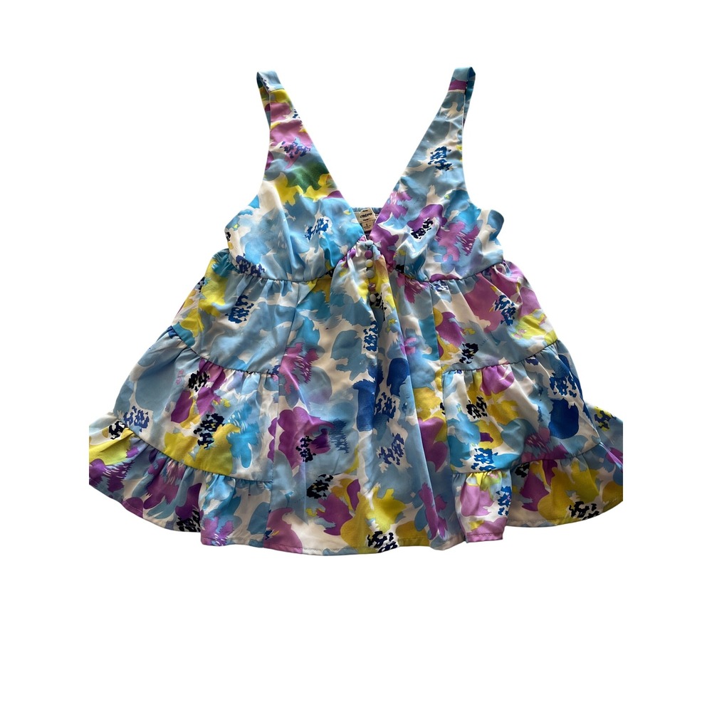 Entro Floral Babydoll Top Blue Purple Watercolor Tiered Ruffle V-Neck Small